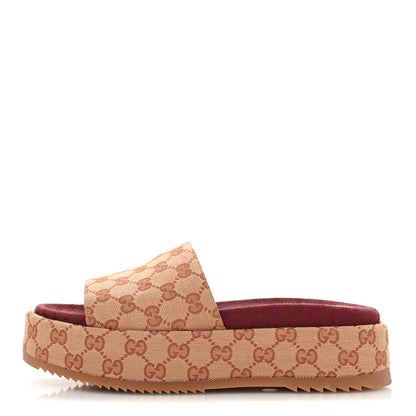 Gucci Canvas GG Monogram Angelina Platform Slide Sandals 40 Beige Ruggine 1 of 10