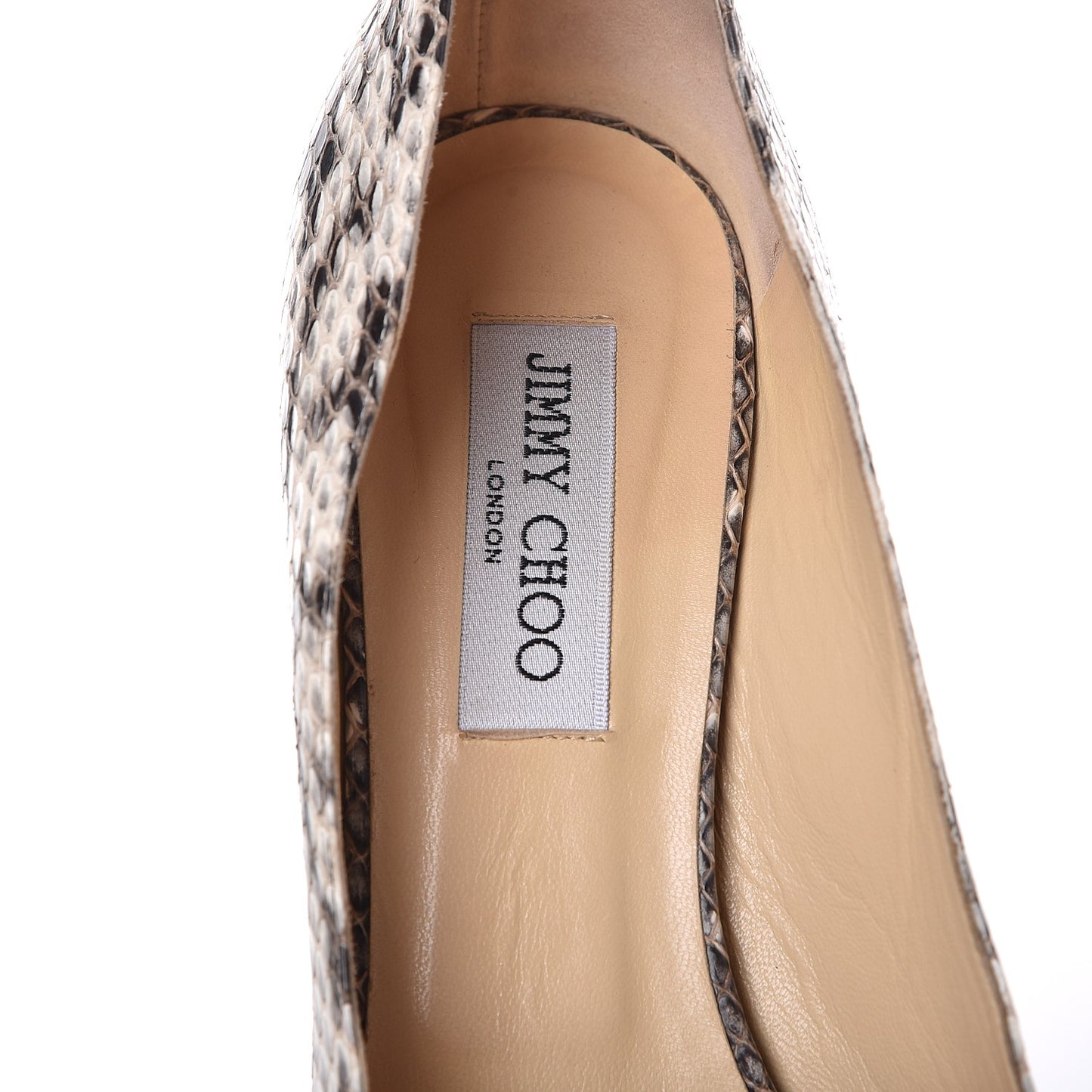 Glossy Elaphe Snakeskin Crown Peep Toe Pumps 40 Natural