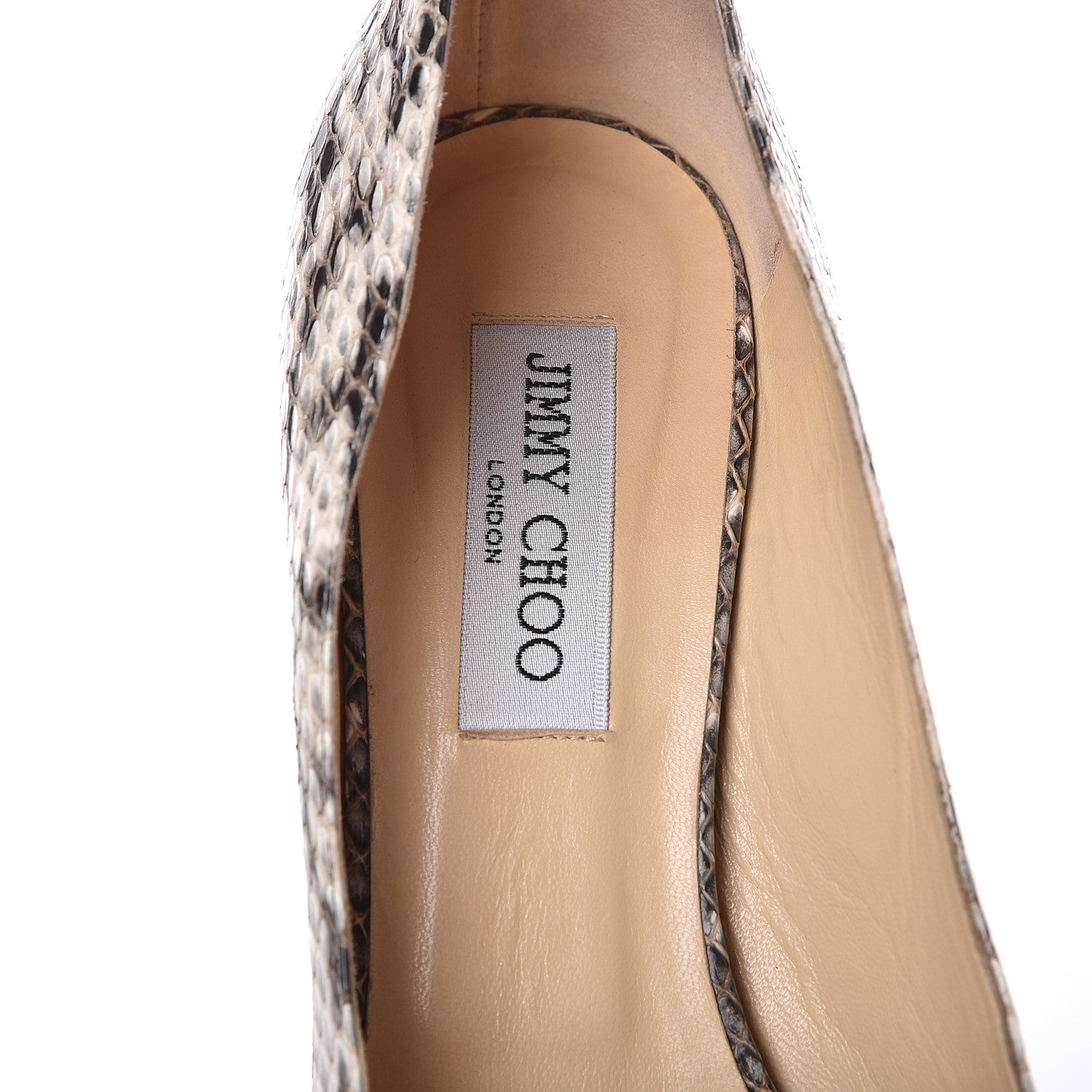 Jimmy Choo Glossy Elaphe Snakeskin Crown Peep Toe Pumps 40 Natural 8 of 12
