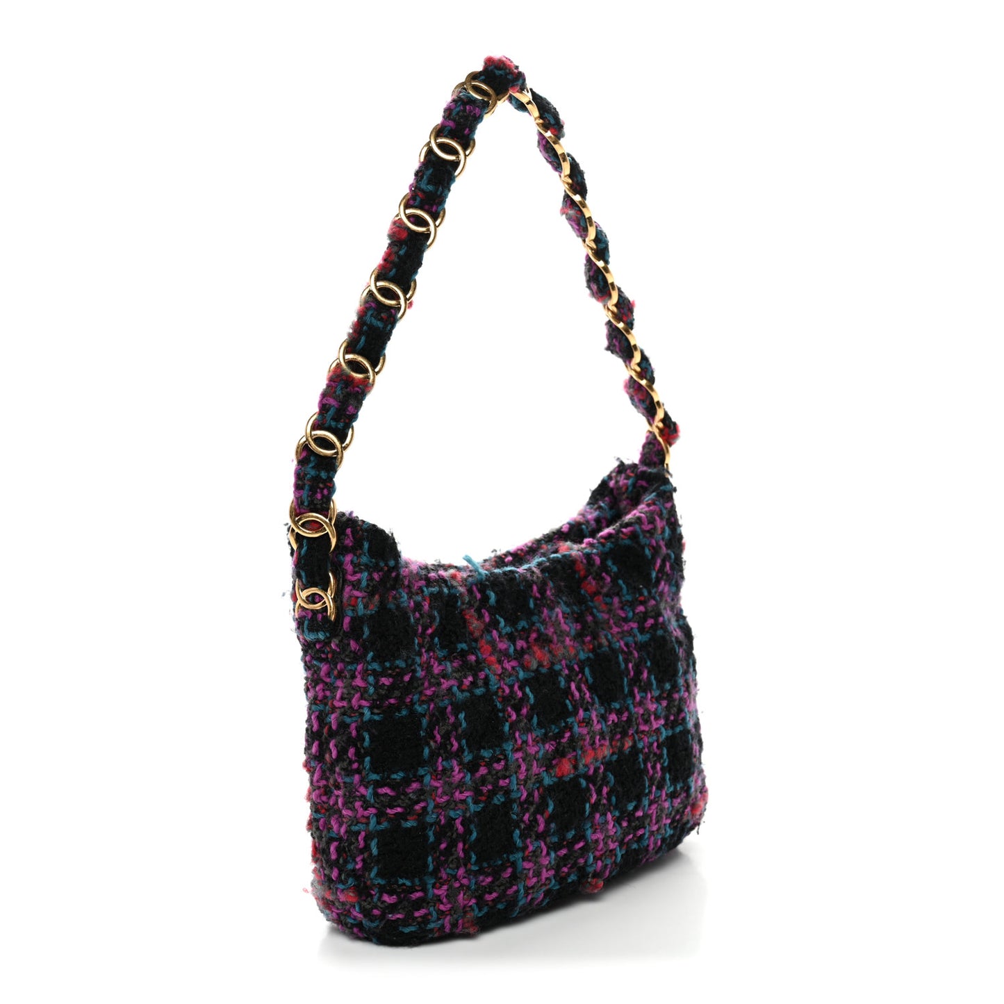 Cashmere Tweed Quilted CC Links Hobo Purple Multicolor