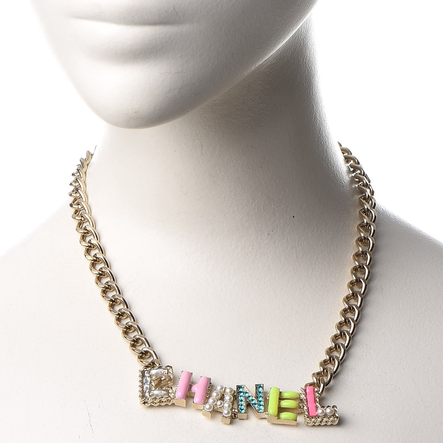 Enamel Crystal Pearl Necklace Light Gold