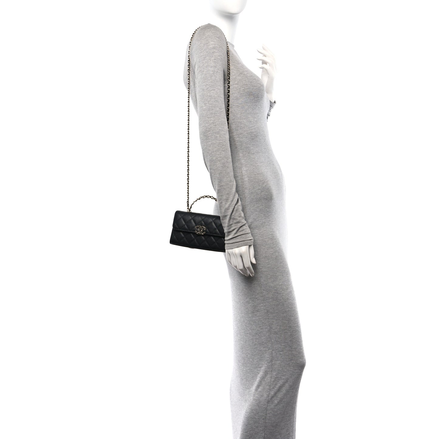 Caviar Quilted Chain Match Top Handle Phone Holder With Chain Black