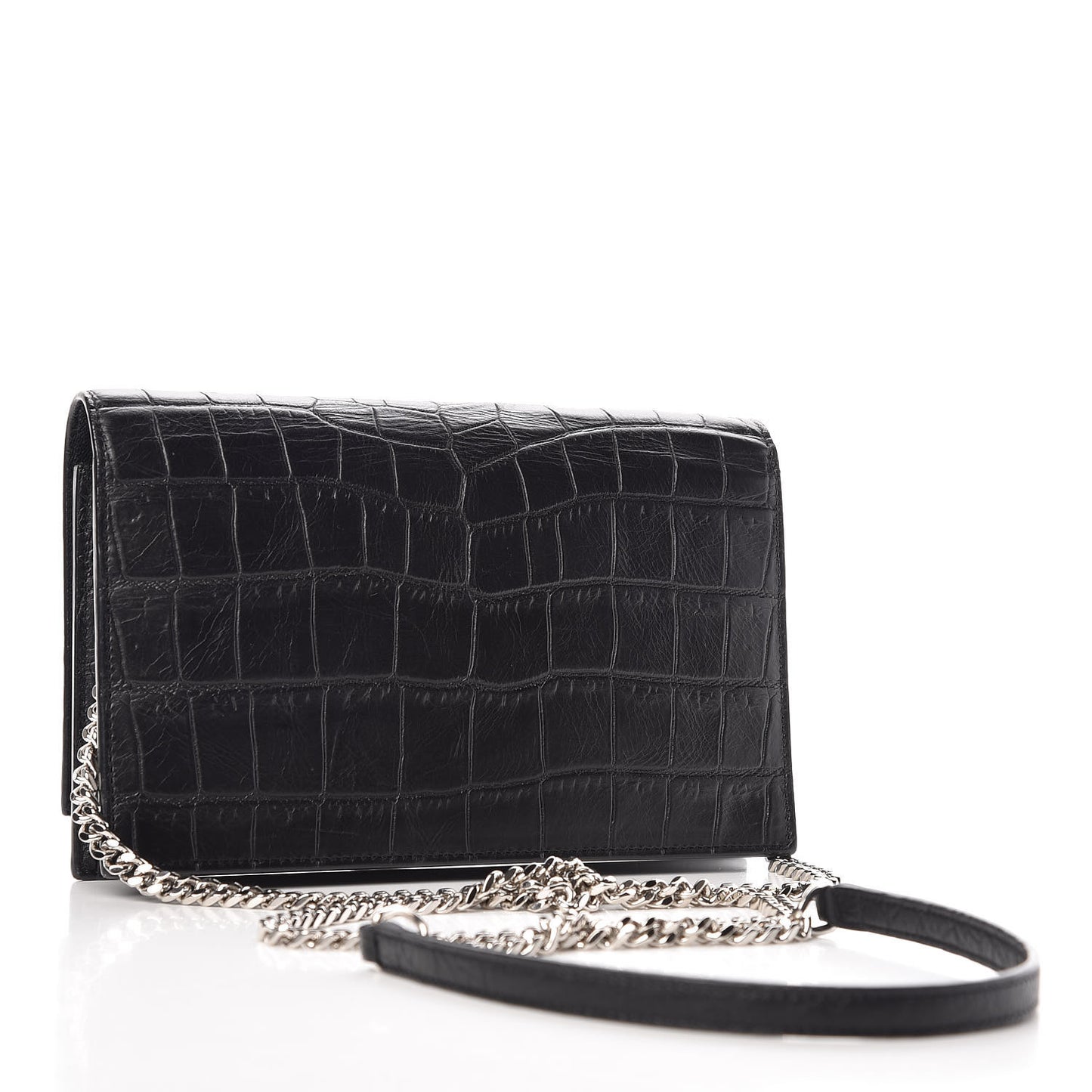 Calfskin Crocodile Embossed Kate Monogram Tassel Chain Wallet Black