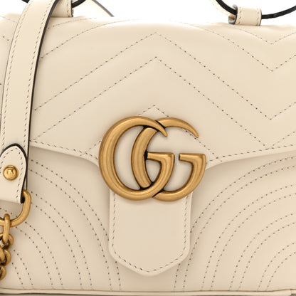 Gucci Calfskin Matelasse Mini GG Marmont Top Handle Shoulder Bag White 8 of 11
