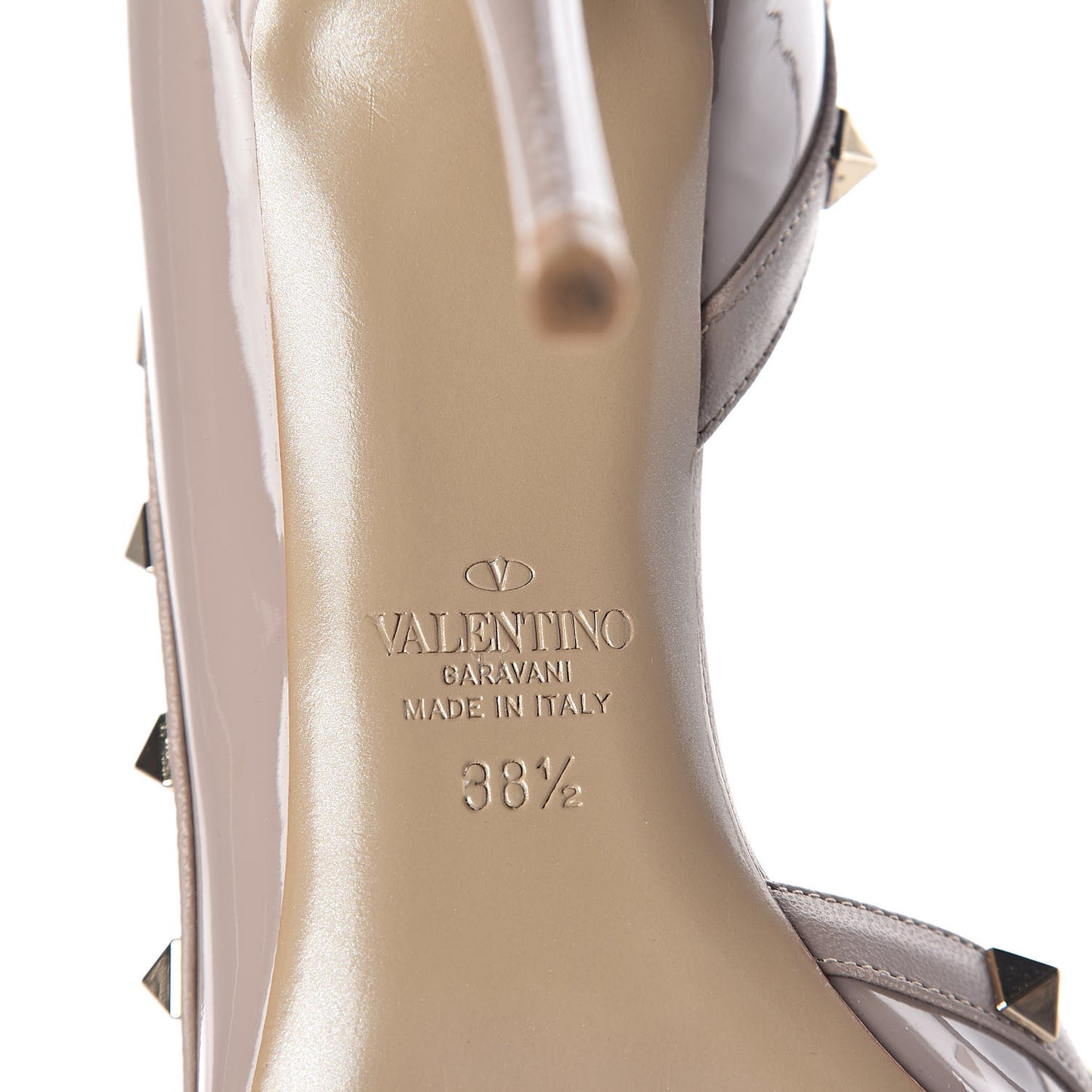 Patent Rockstud Ankle Strap d'Orsay Open Toe Pumps 38.5 Poudre