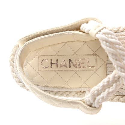 Chanel Cord Lambskin Quilted Logo Sandals 38 Ivory 8 of 11