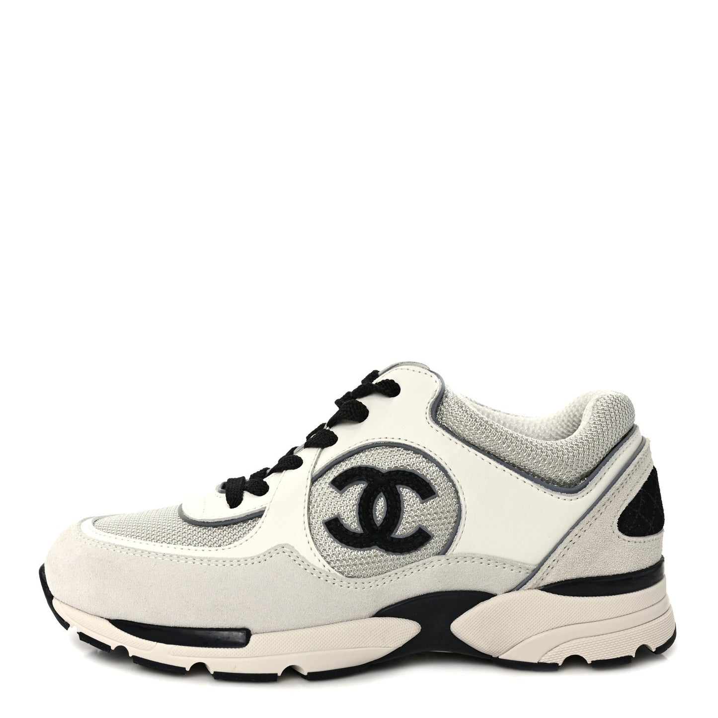 Calfskin Fabric Womens CC Sneakers 36 Black White Silver