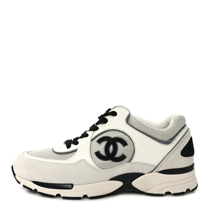 Chanel Calfskin Fabric Womens CC Sneakers 36 Black White Silver 1 of 9