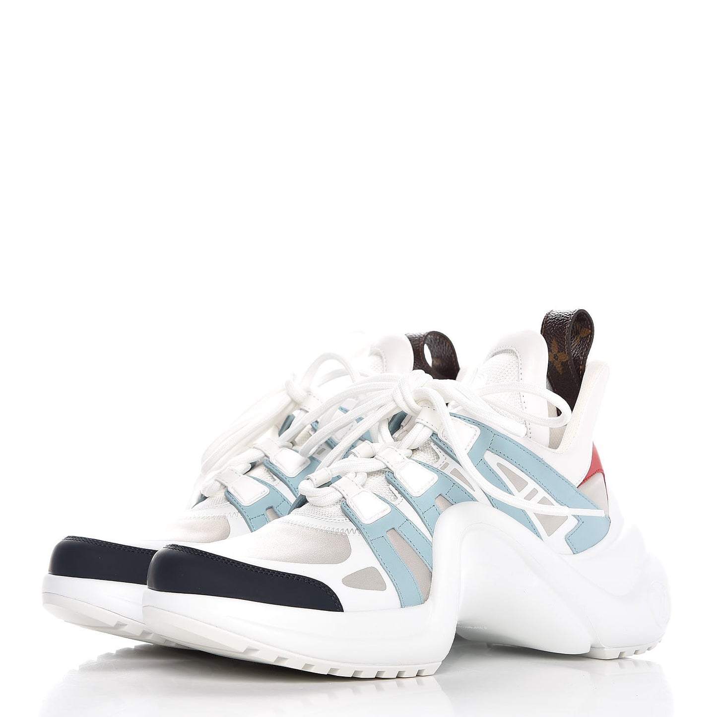 Calfskin Technical Nylon LV Archlight Sneakers 38 White Blue Gris