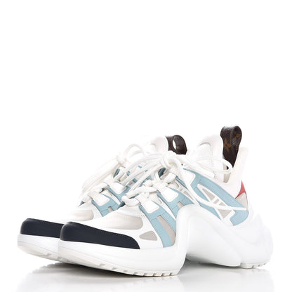 Louis Vuitton Calfskin Technical Nylon LV Archlight Sneakers 38 White Blue Gris 3 of 8