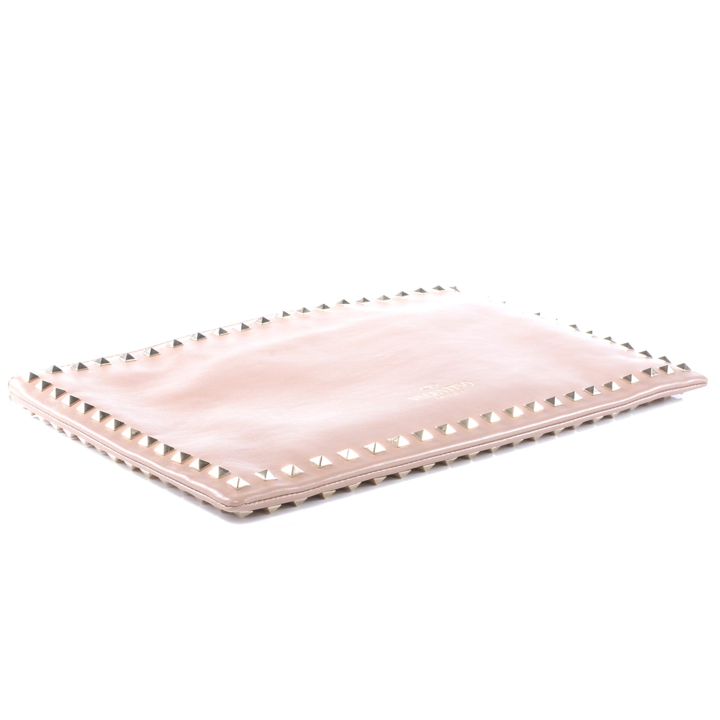 Vitello Large Rockstud Zip Wristlet Pouch Poudre