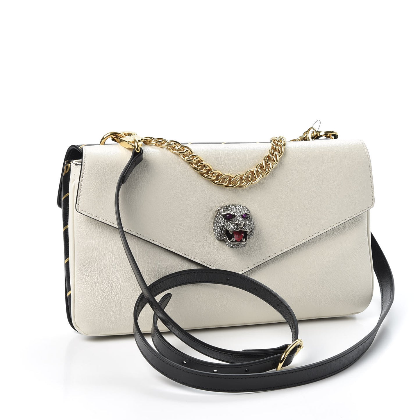 Calfskin Diagonal GG Medium Thiara Double Envelope Shoulder Bag Black White