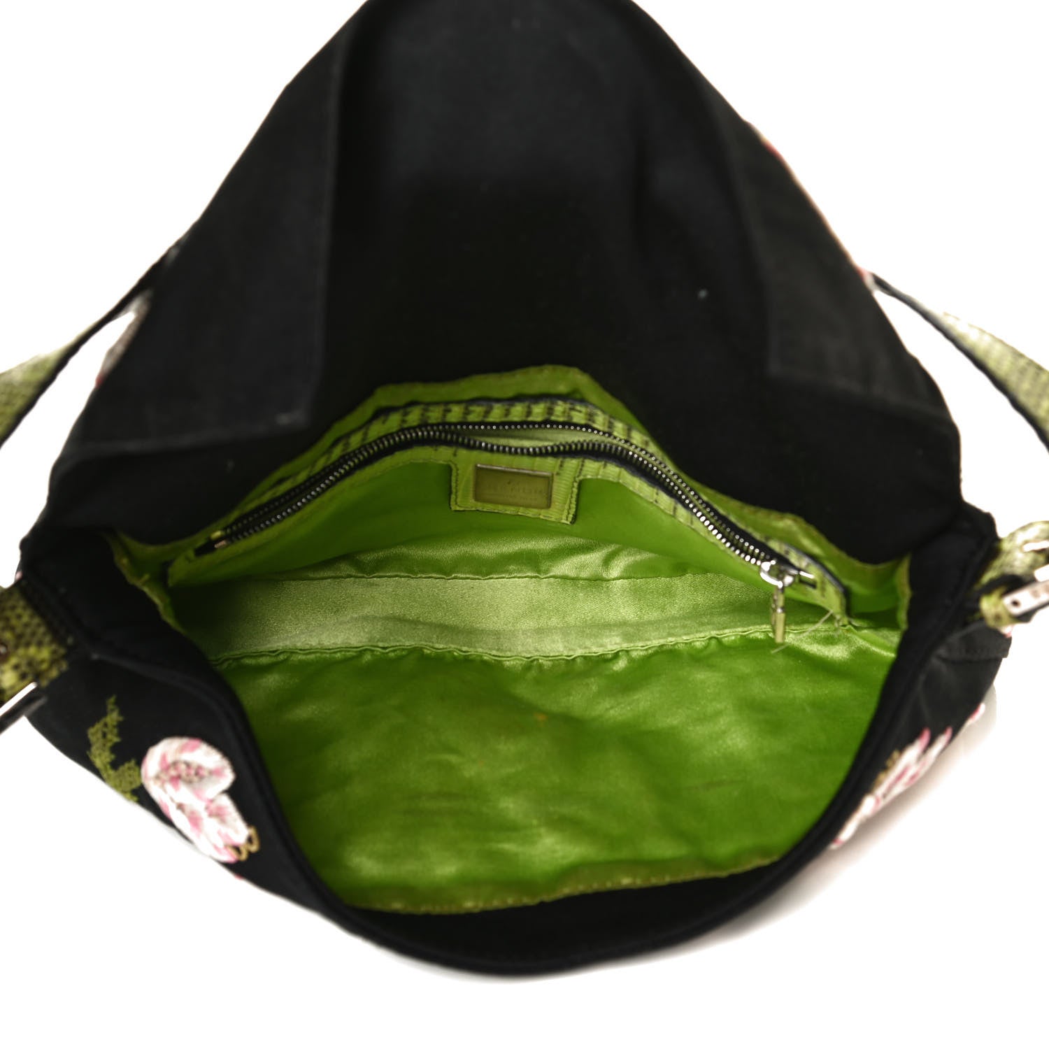 Fendi Canvas Lizard Embroidered Flower Baguette Black Multicolor 5 of 13