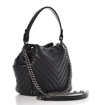 Chanel Deerskin Chevron Small CC Chain Bucket Bag Black 3 of 7