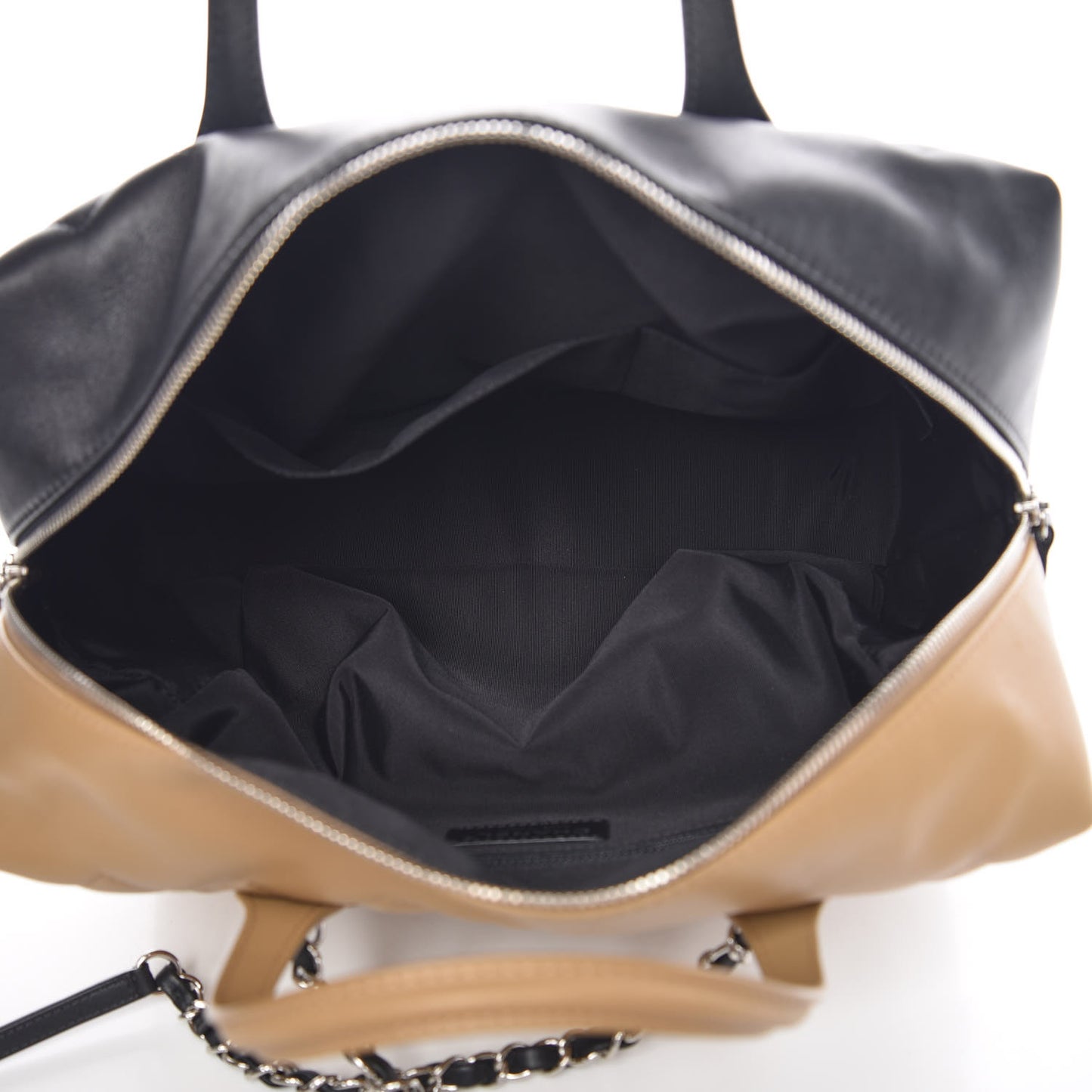 Calfskin Quilted Feather Weight Bowling Bag Black Beige