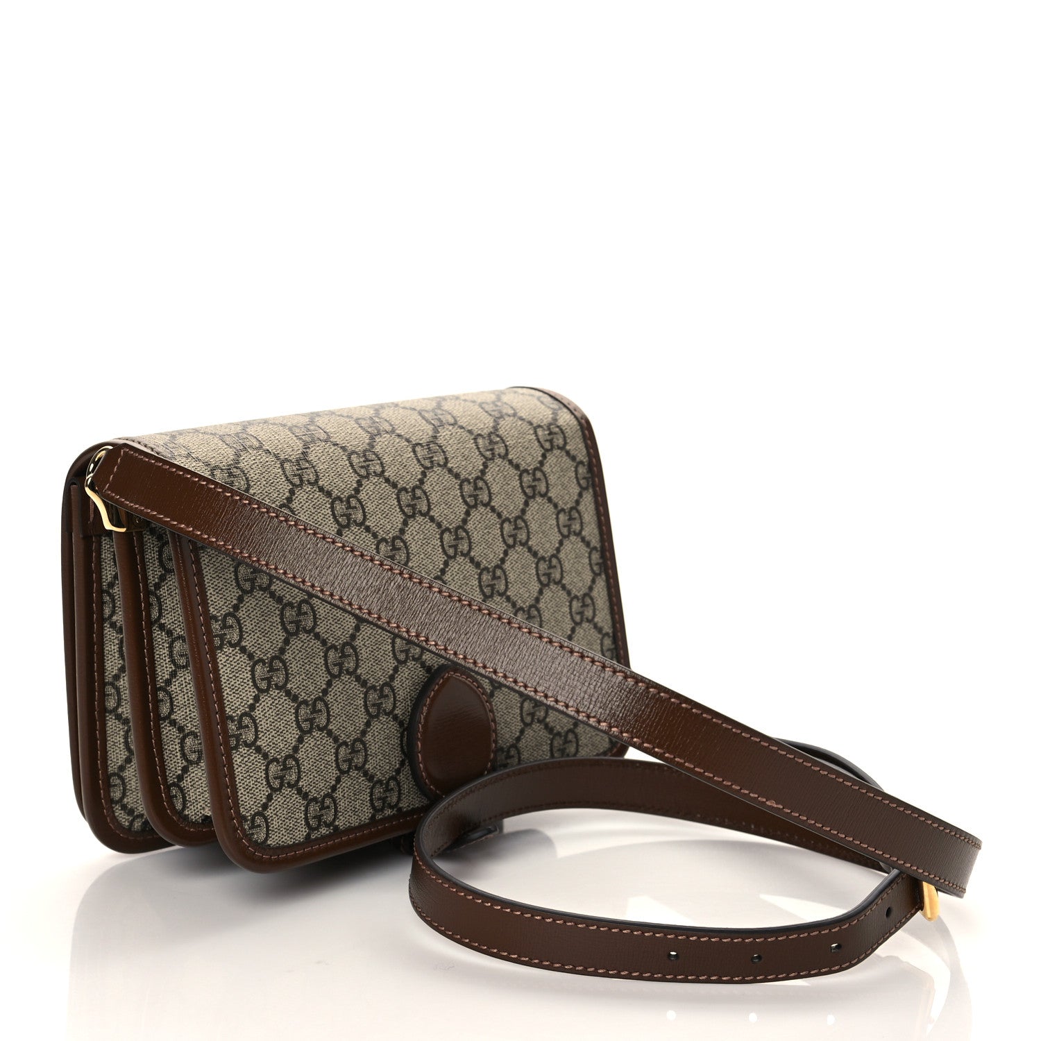 Gucci GG Supreme Monogram Azalea Calfskin Mini Retro Interlocking G Flap Shoulder Bag Beige Ebony Brown Sugar 3 of 11