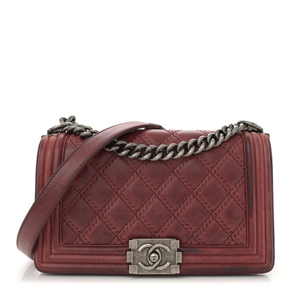 Chanel Calfskin Quilted Double Stitched Medium Boy Flap Burgundy 1 of 11
