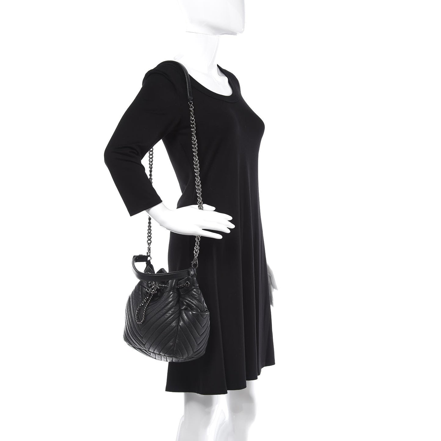 Deerskin Chevron Small CC Chain Bucket Drawstring Bag Black