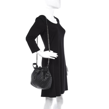 Chanel Deerskin Chevron Small CC Chain Bucket Drawstring Bag Black 2 of 8