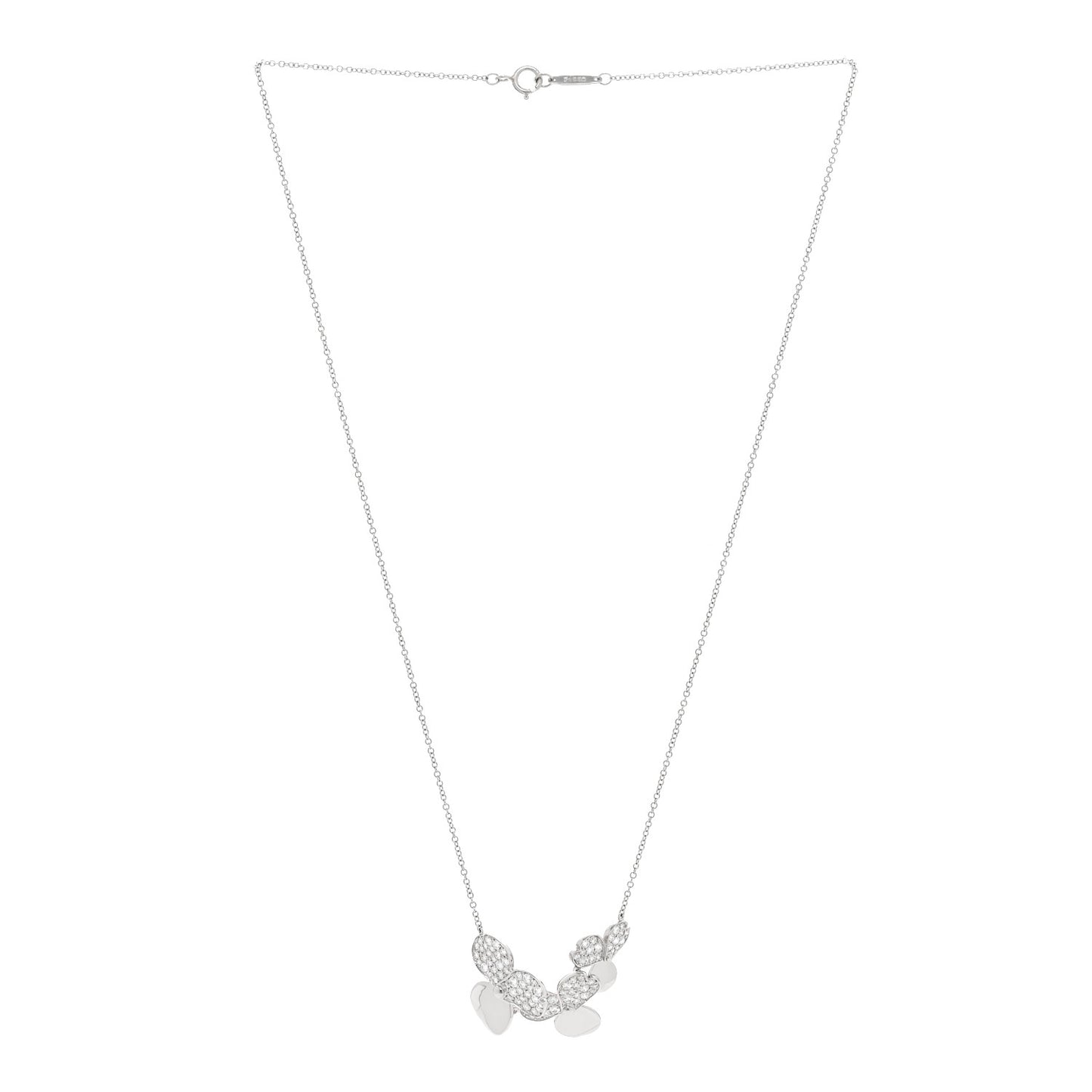 Platinum Diamond Mini Paper Flowers Cluster Pendant Necklace