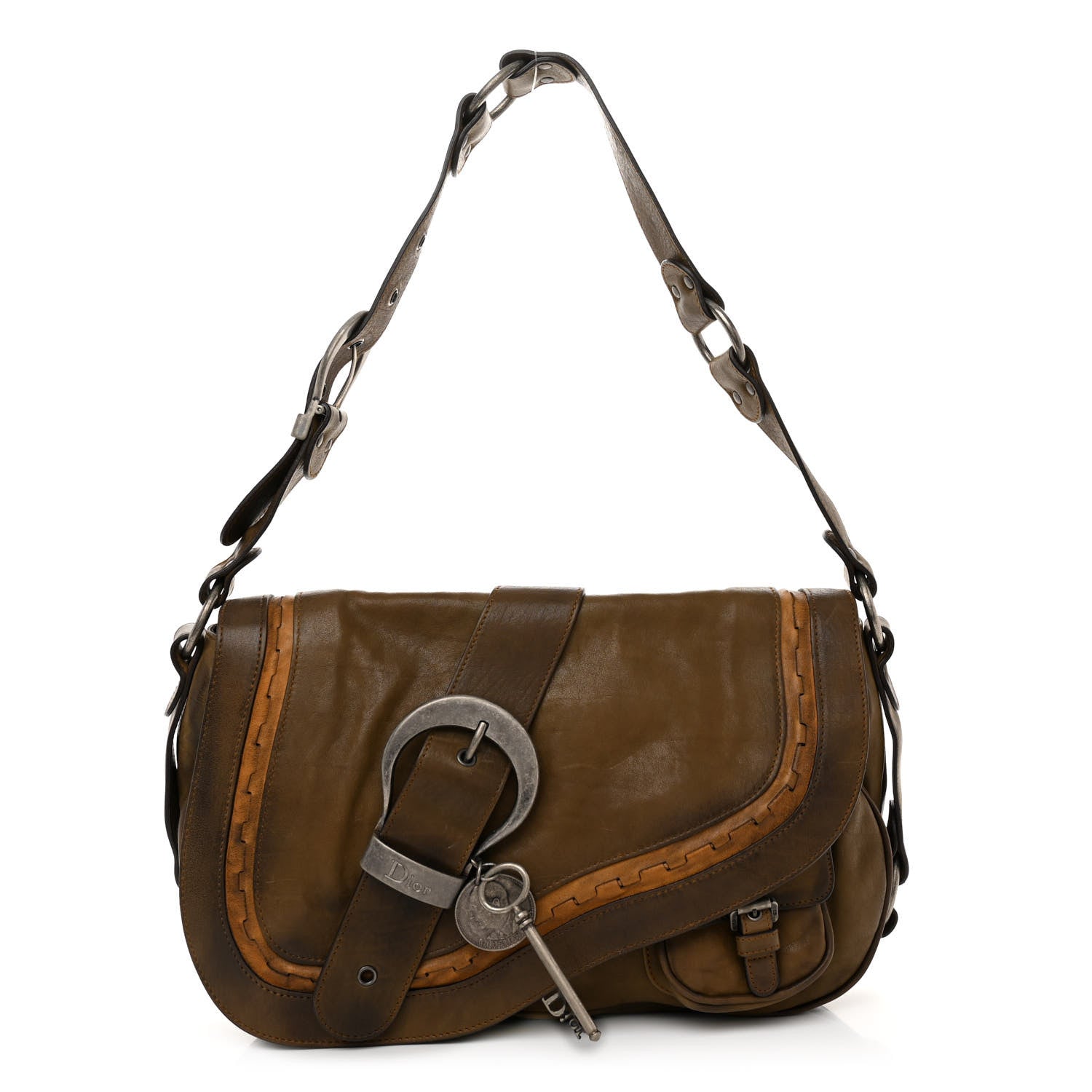 Christian Dior CHRISTIAN DIOR Calfskin Gaucho Double Saddle Bag Brown 1 of 9