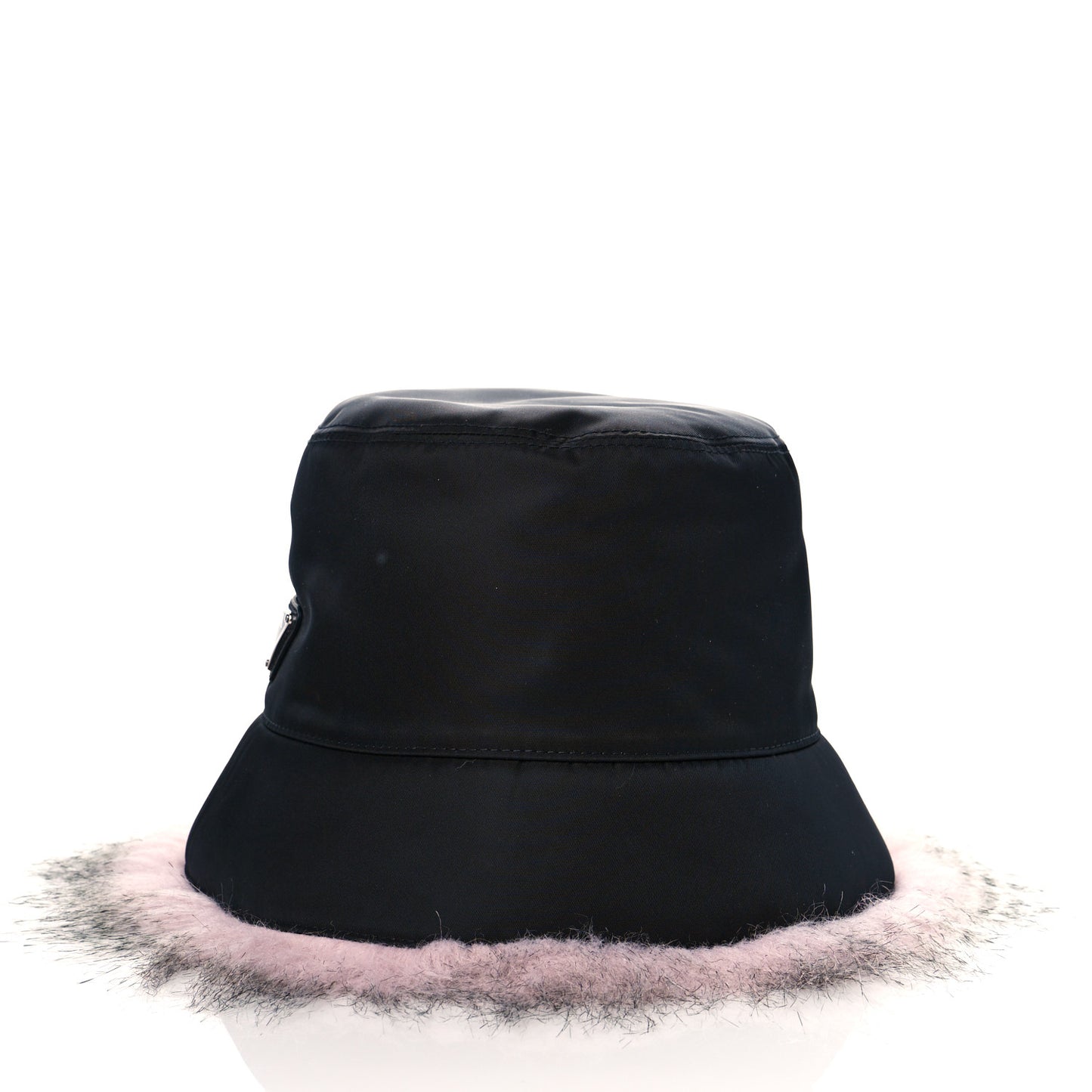 Re-Nylon Faux Fur Metal Triangle Logo Womens Bucket Hat M Black Alabastro