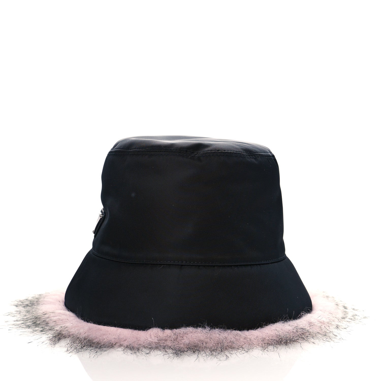 Prada Re-Nylon Faux Fur Metal Triangle Logo Womens Bucket Hat M Black Alabastro 5 of 8
