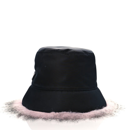 Prada Re-Nylon Faux Fur Metal Triangle Logo Womens Bucket Hat M Black Alabastro 5 of 8