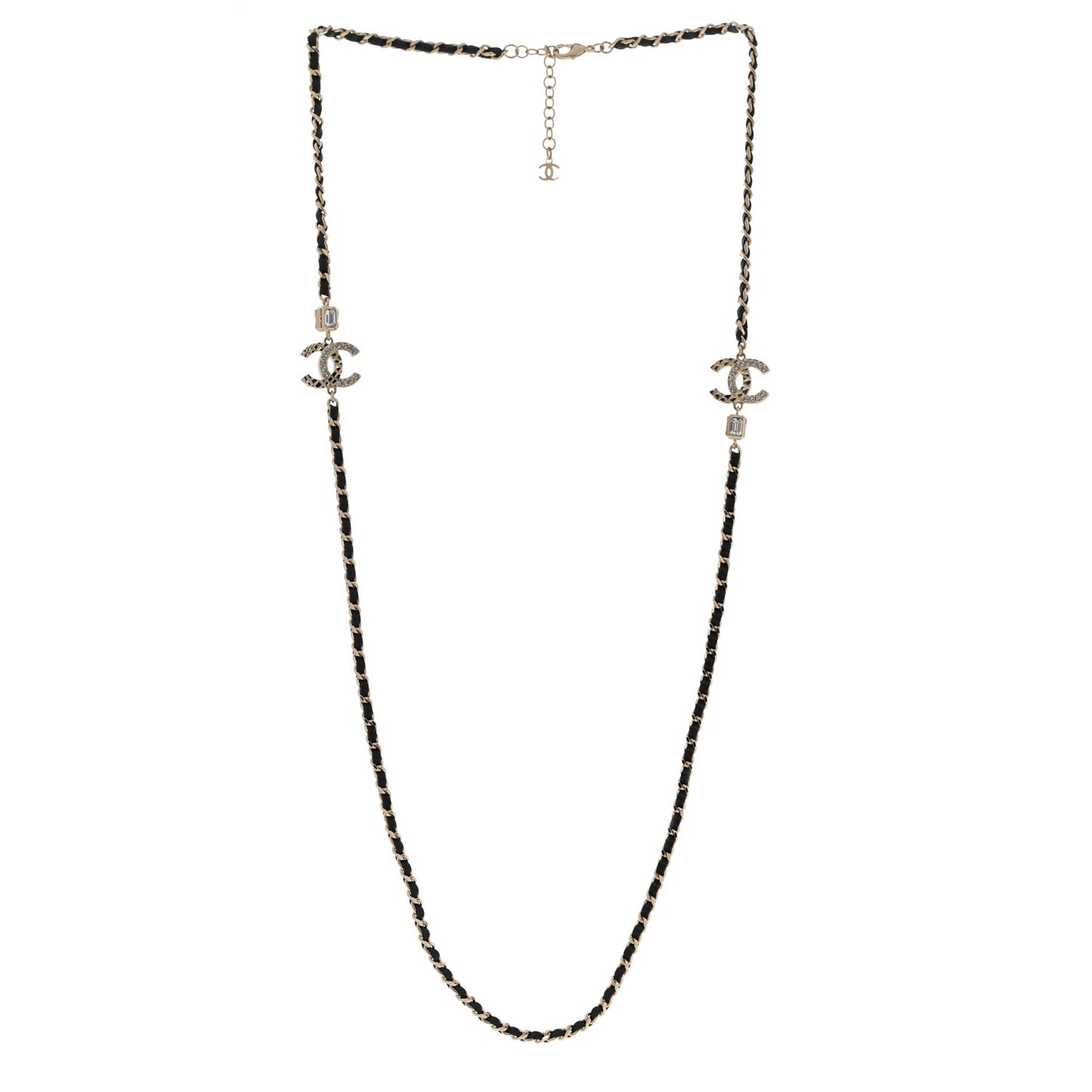 Metal Lambskin Crystal CC Necklace Black Gold