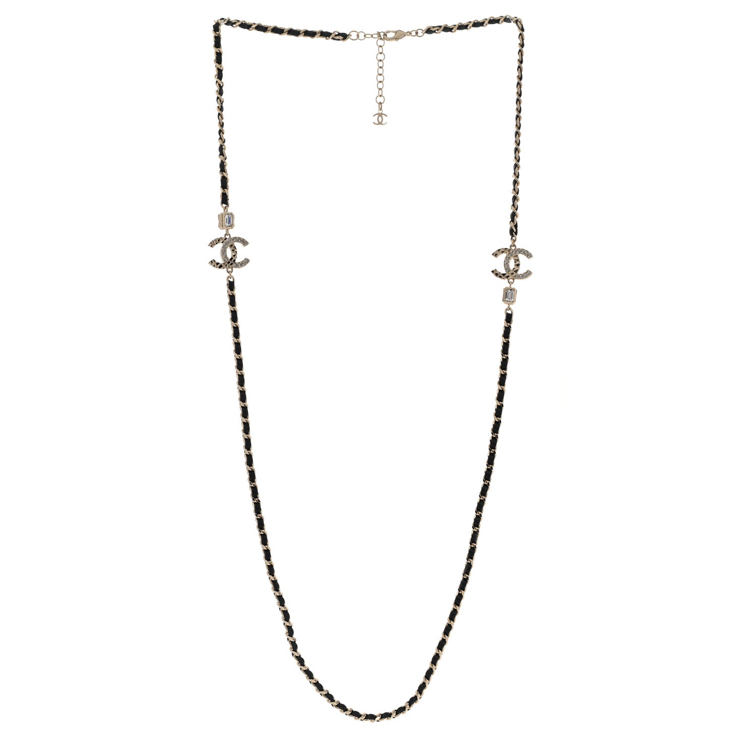 Chanel Metal Lambskin Crystal CC Necklace Black Gold 3 of 6