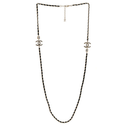 Chanel Metal Lambskin Crystal CC Necklace Black Gold 3 of 6