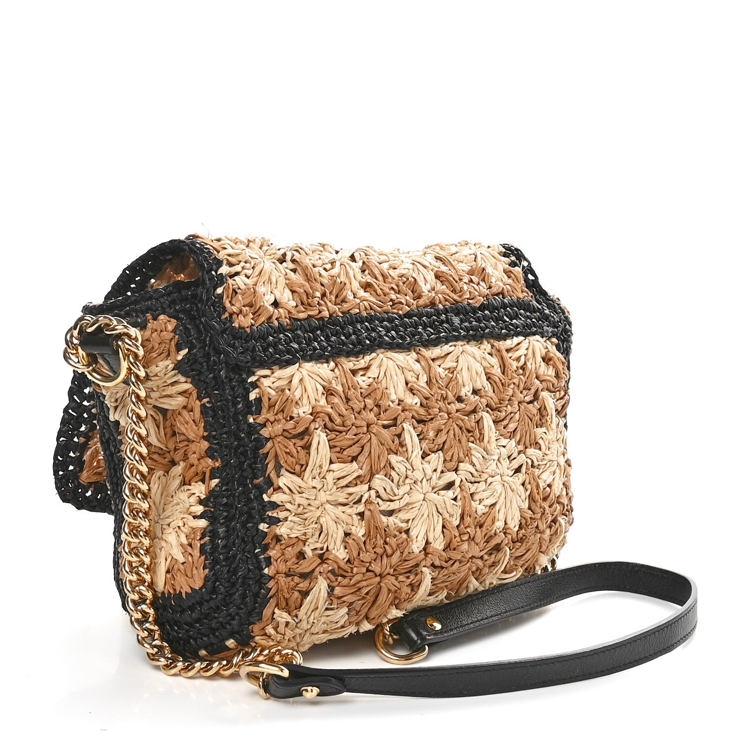 Gucci Raffia Azalea Calfskin Crochet Flower Small GG Marmont Shoulder Bag Natural Ecru Black 2 of 9