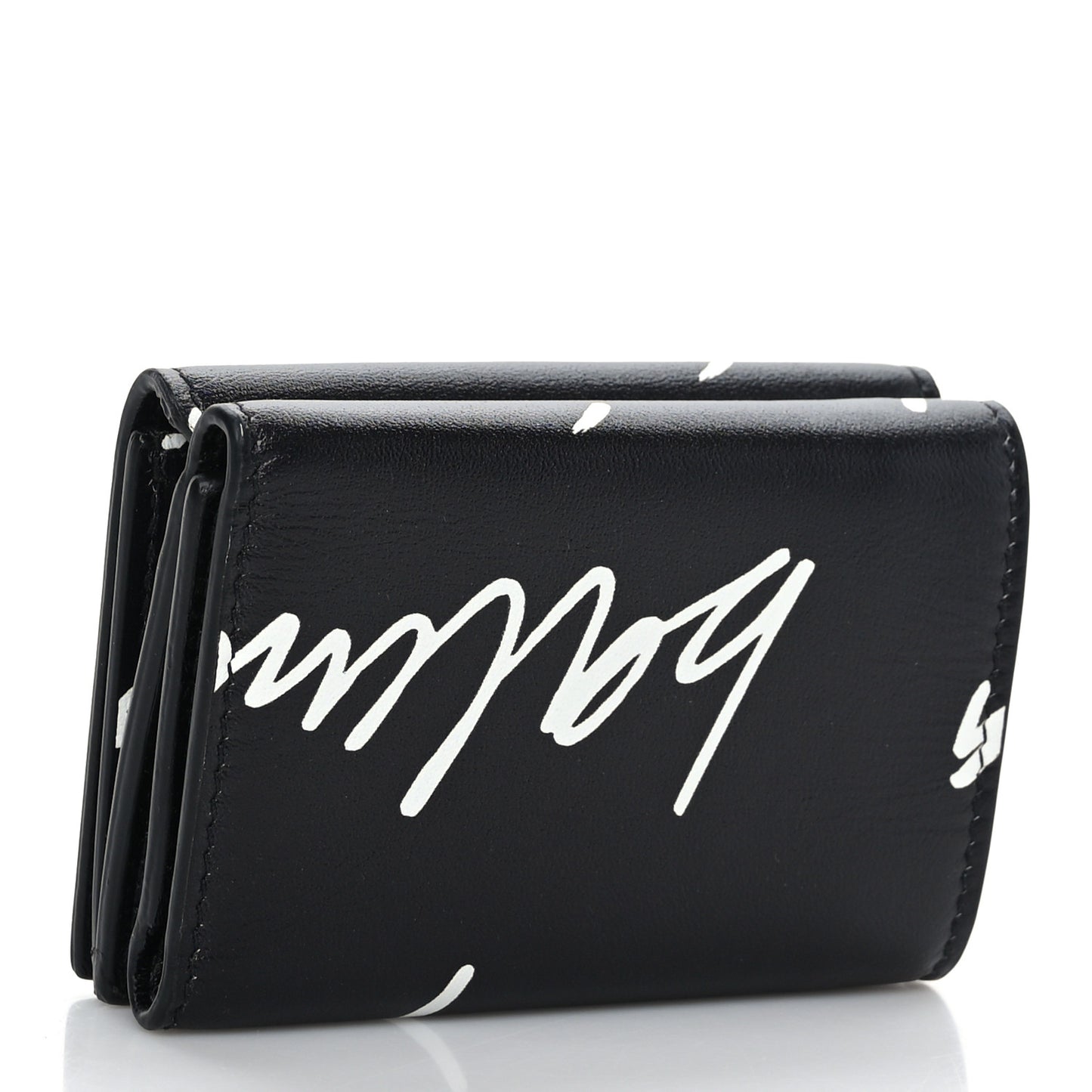 Calfskin Cash Scribble Logo Mini Wallet Black White