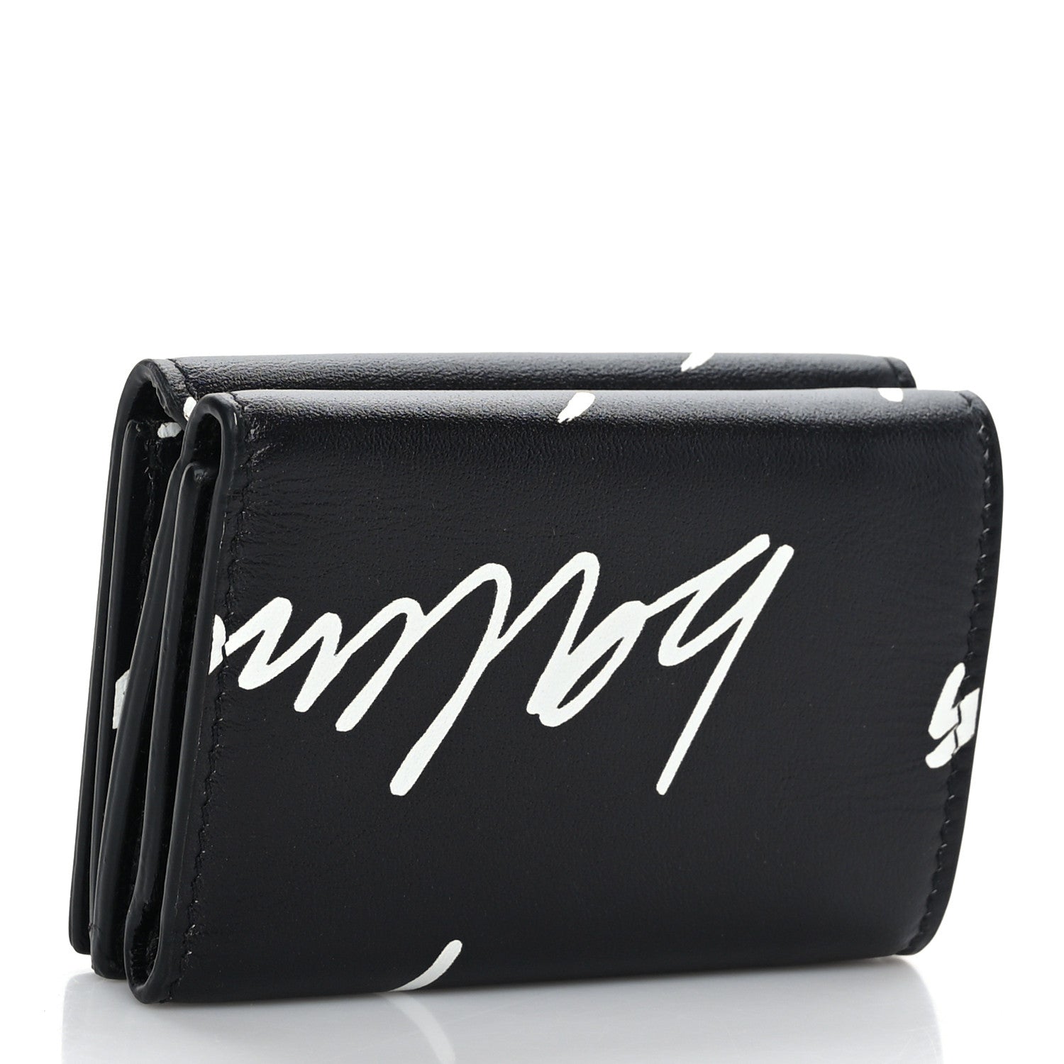 Balenciaga Calfskin Cash Scribble Logo Mini Wallet Black White 3 of 8
