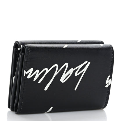 Balenciaga Calfskin Cash Scribble Logo Mini Wallet Black White 3 of 8
