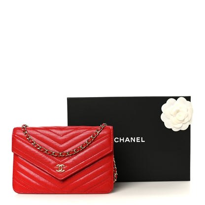 Chanel Goatskin Chevron Quilted Statement Wallet On Chain WOC Red 12 of 12