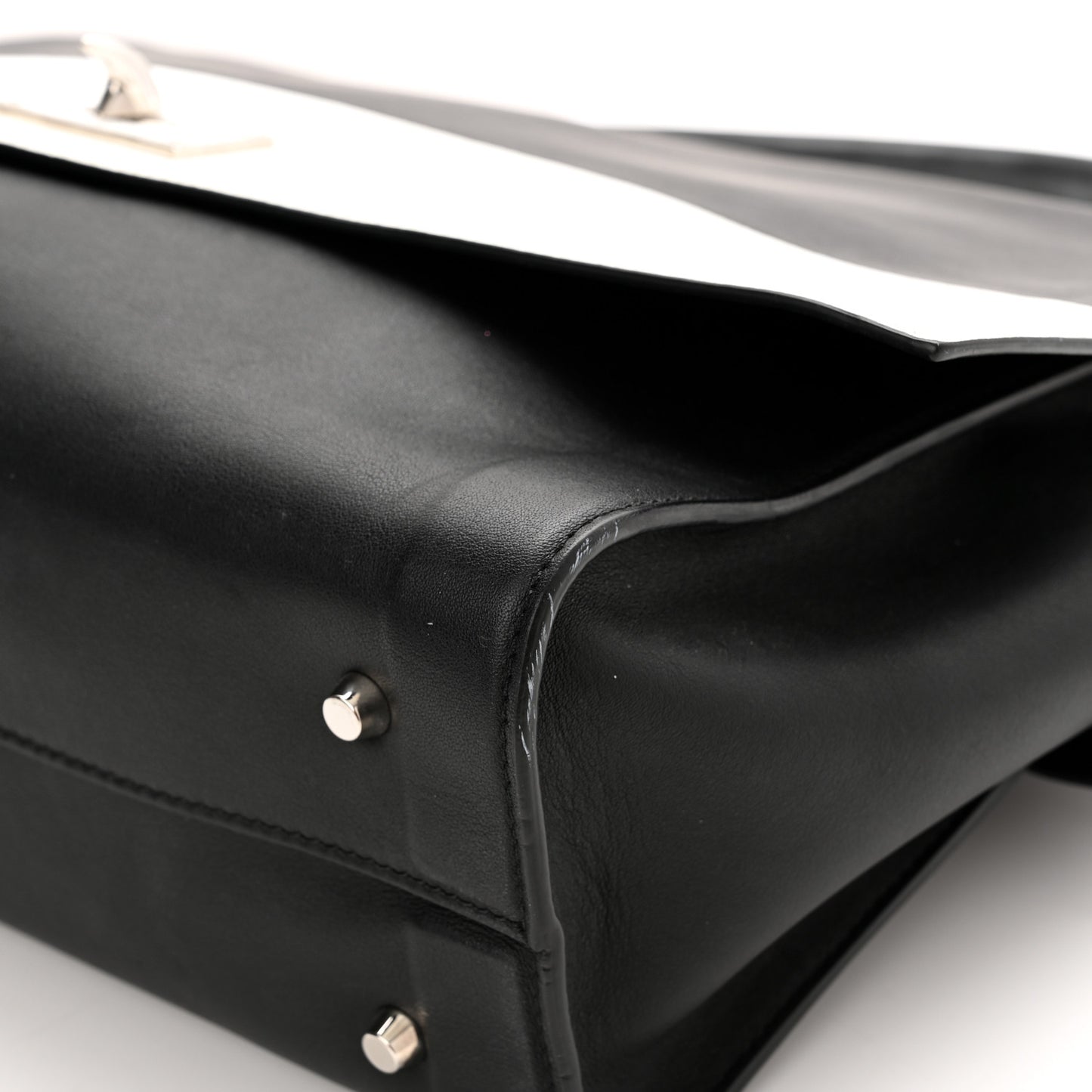 Grained Calfskin Medium Bi-Color Shark Lock Satchel Black White
