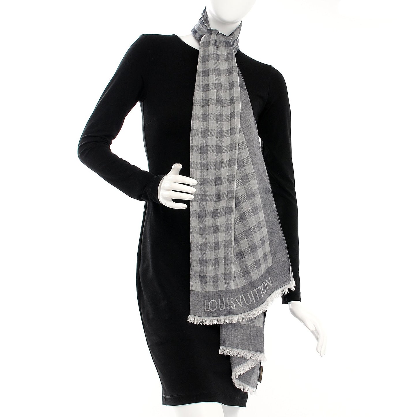 Cotton Silk Wool Damier Stole Gris
