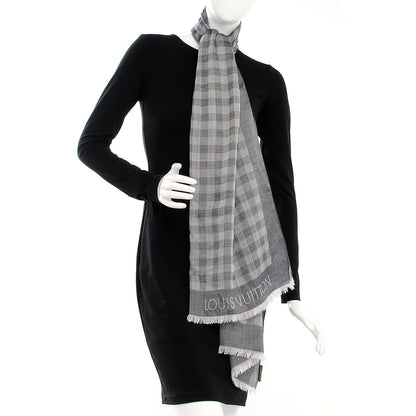 Louis Vuitton Cotton Silk Wool Damier Stole Gris 2 of 7