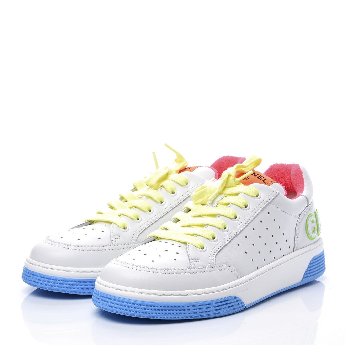 Calfskin Womens Logo Sneakers 39 White Multicolor