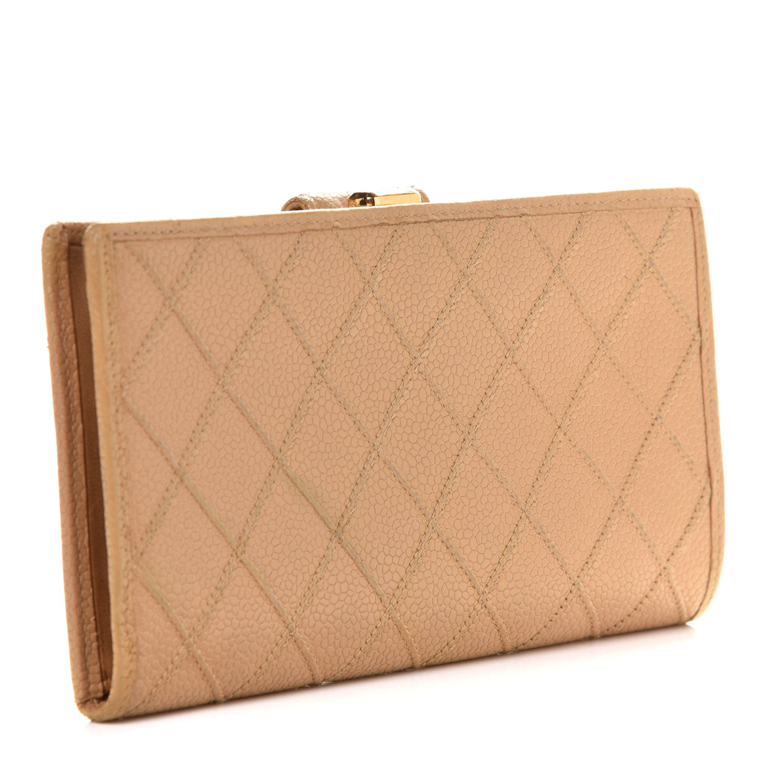 Chanel Caviar Diamond Stitched French Wallet Beige 3 of 15