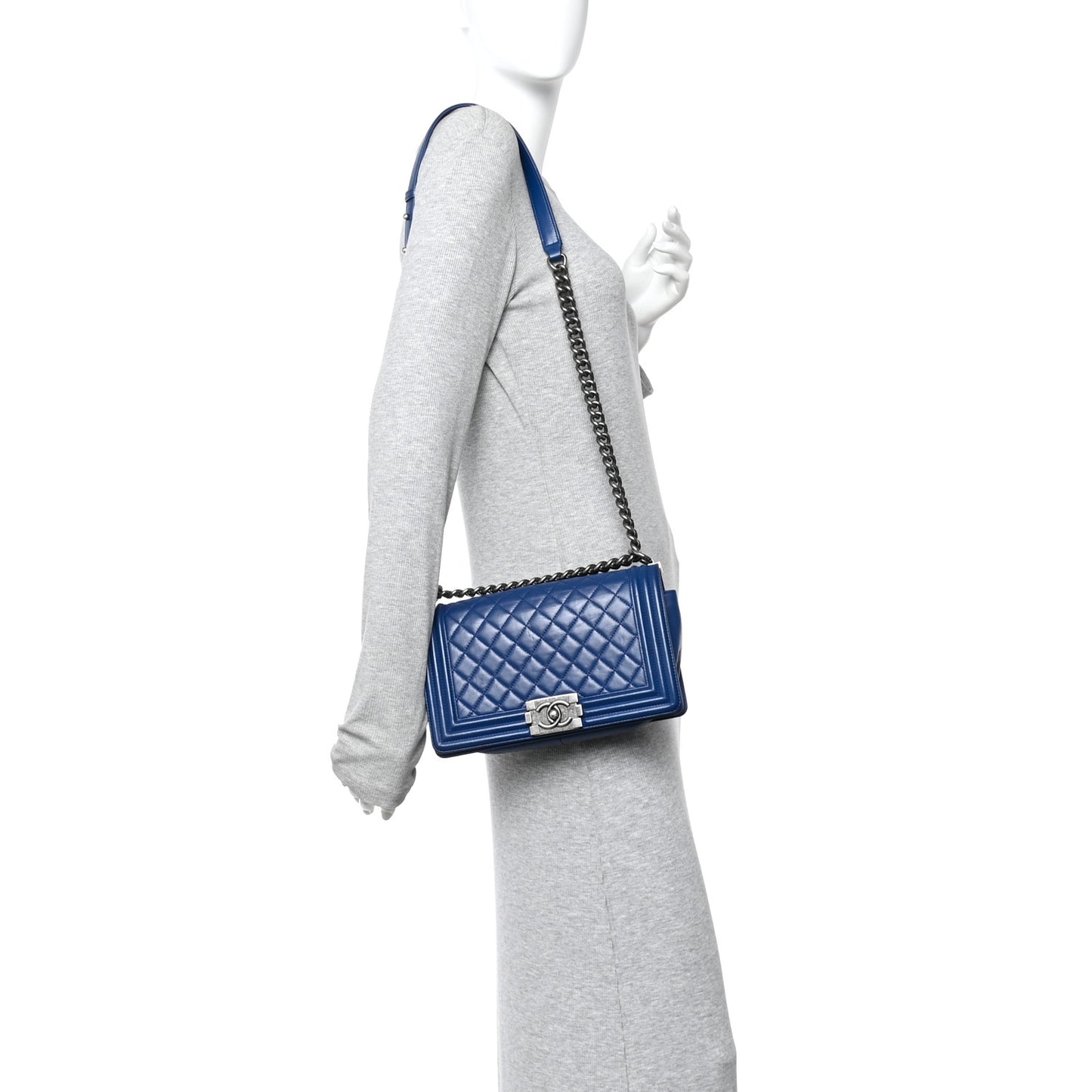 Lambskin Quilted Medium Boy Flap Blue