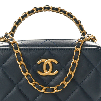 Chanel Lambskin Quilted Chain Top Handle Vanity Case Blue 8 of 10