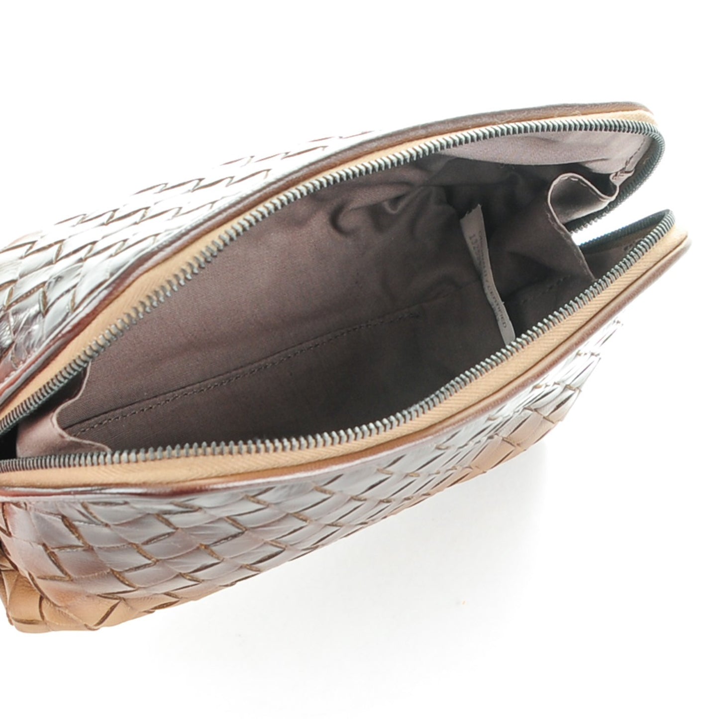 Nappa Patent Intrecciato Ombre Cosmetic Case Brown Taupe