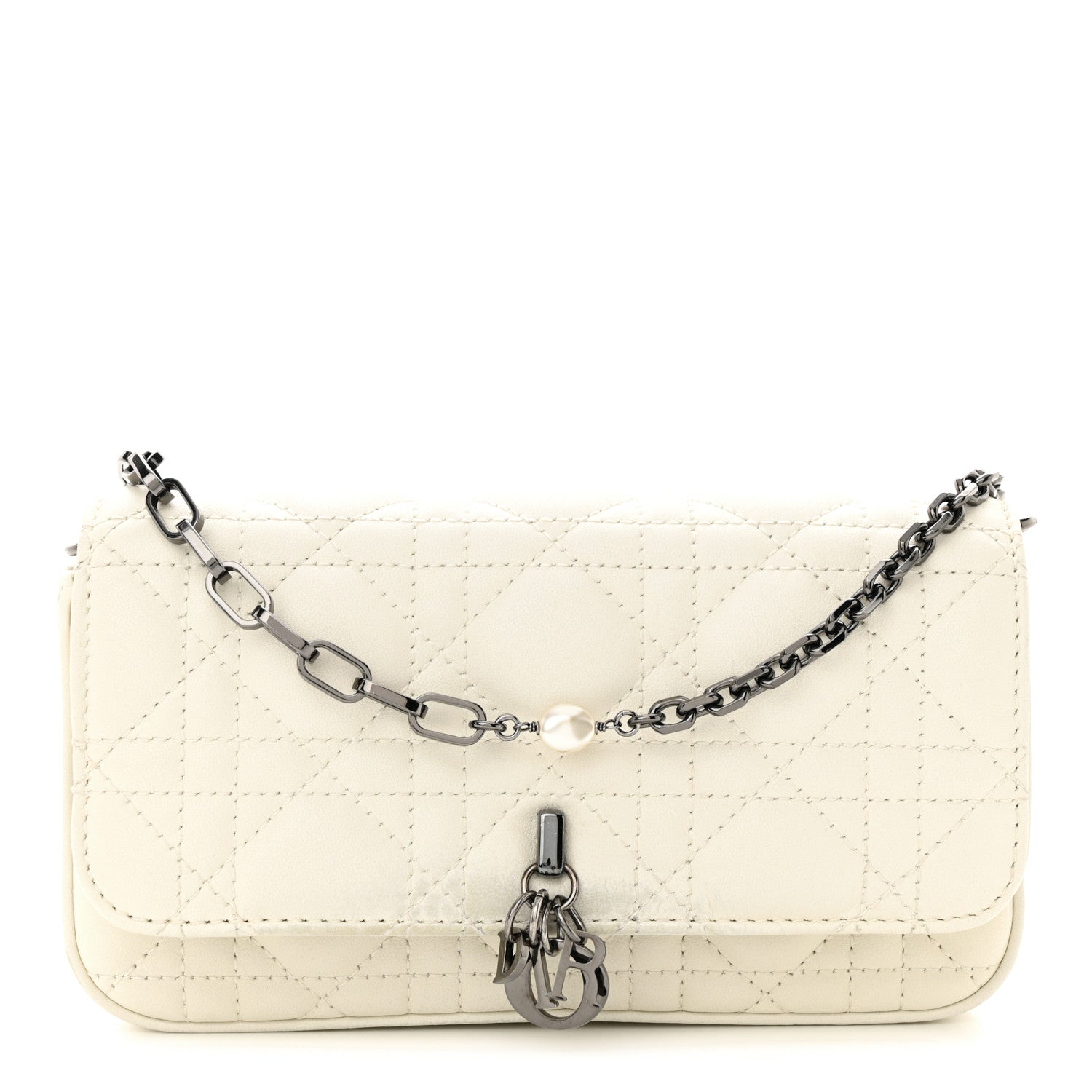 Christian Dior CHRISTIAN DIOR Calfskin Cannage Lady Dior Phone Pouch Latte 1 of 13