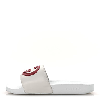 Gucci Nappa Miro Soft Calfskin Interlocking G Mens Slide Sandals 6 White Hibiscus Red 1 of 12