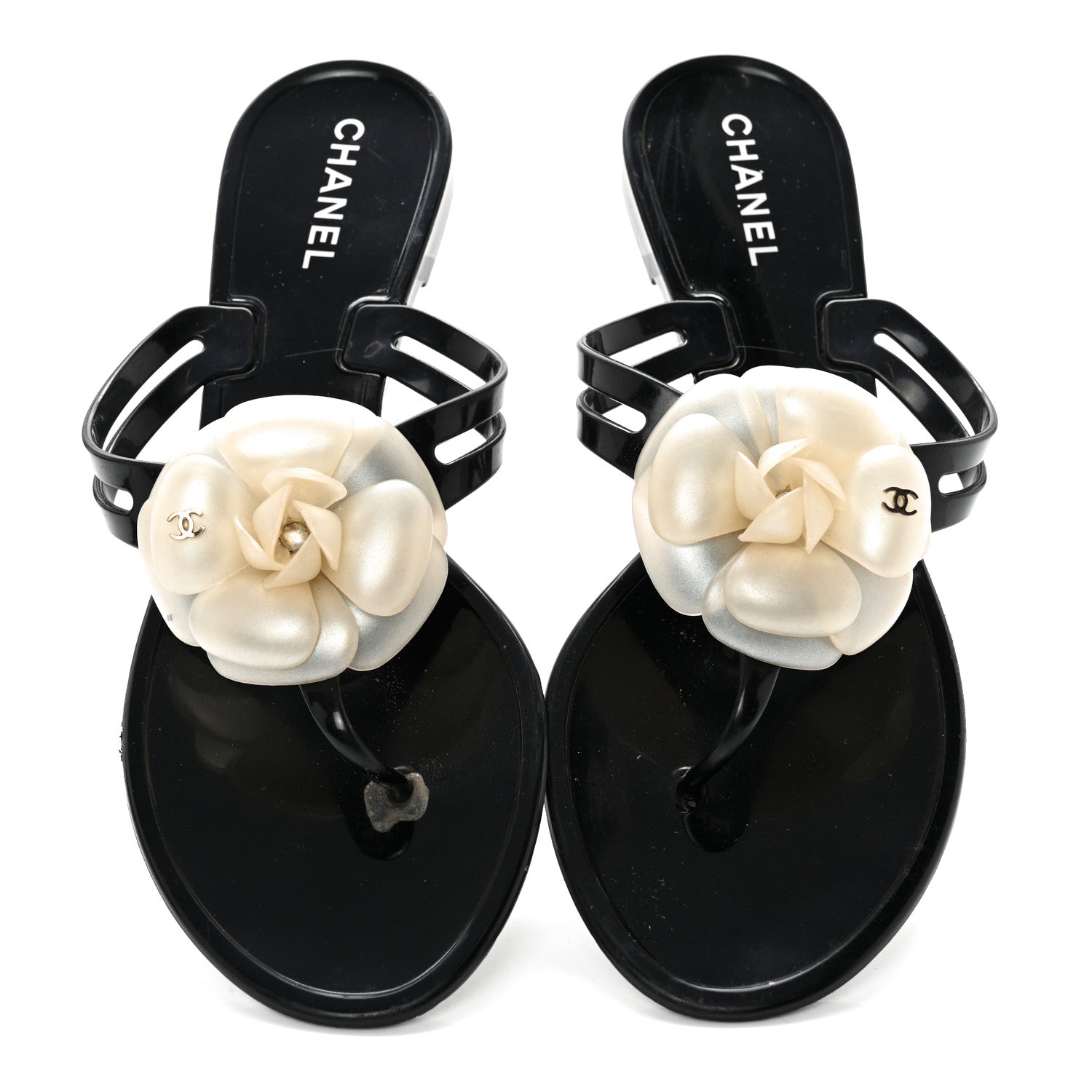Chanel Jelly Camellia Thong Sandals 41 Black Ivory 5 of 12