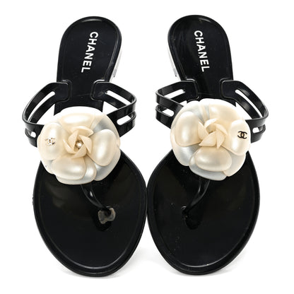 Chanel Jelly Camellia Thong Sandals 41 Black Ivory 5 of 12