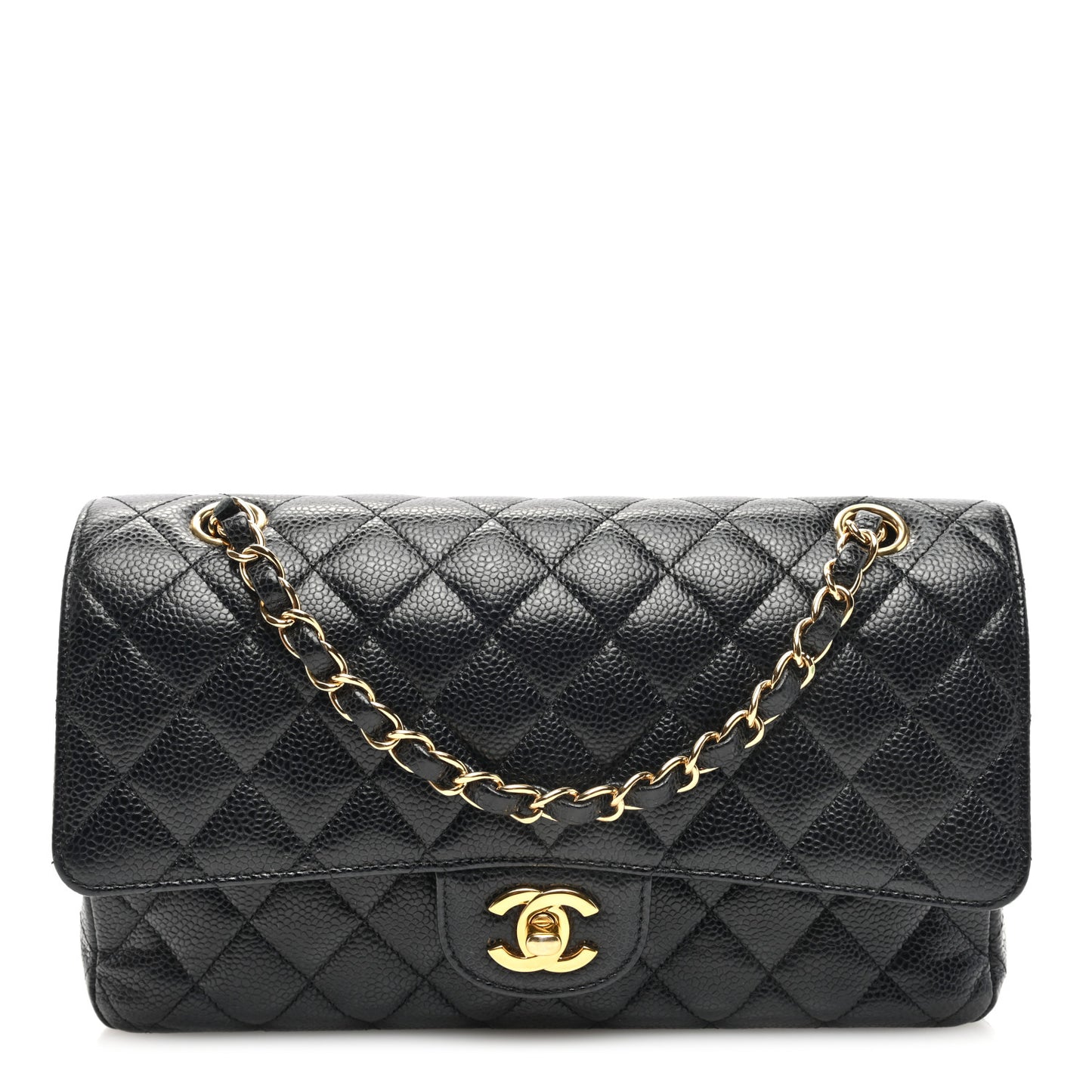 Caviar Quilted Medium Double Flap Black