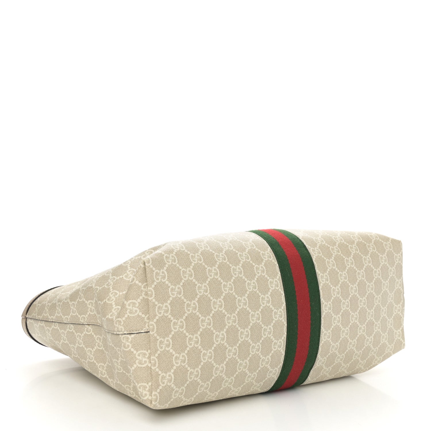 Gucci GG Supreme Monogram Textured Dollar Calfskin Web Large Ophidia Shopping Tote Beige Mystic White Oatmeal 4 of 13